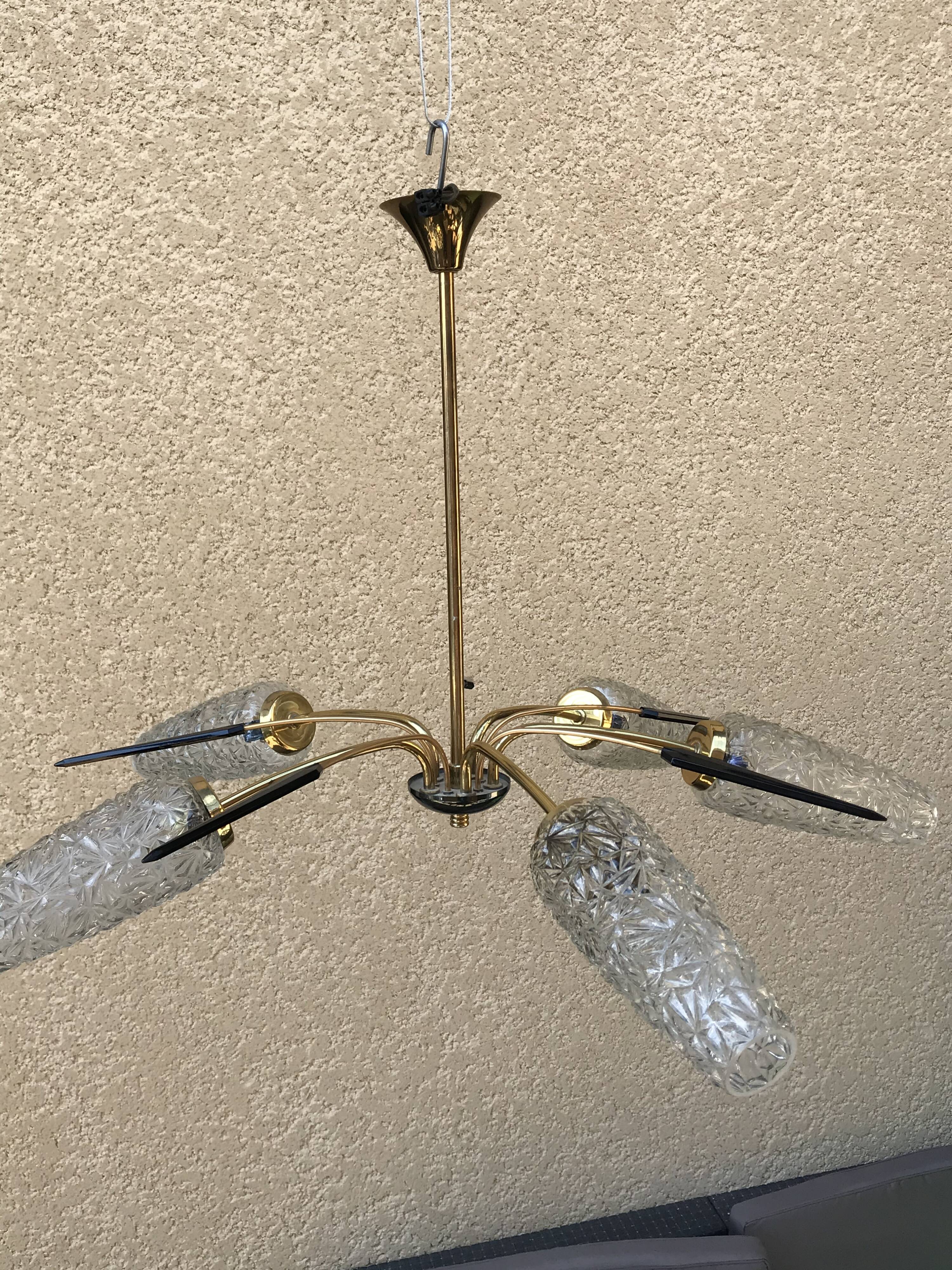 Brass and moulded glass chandelier