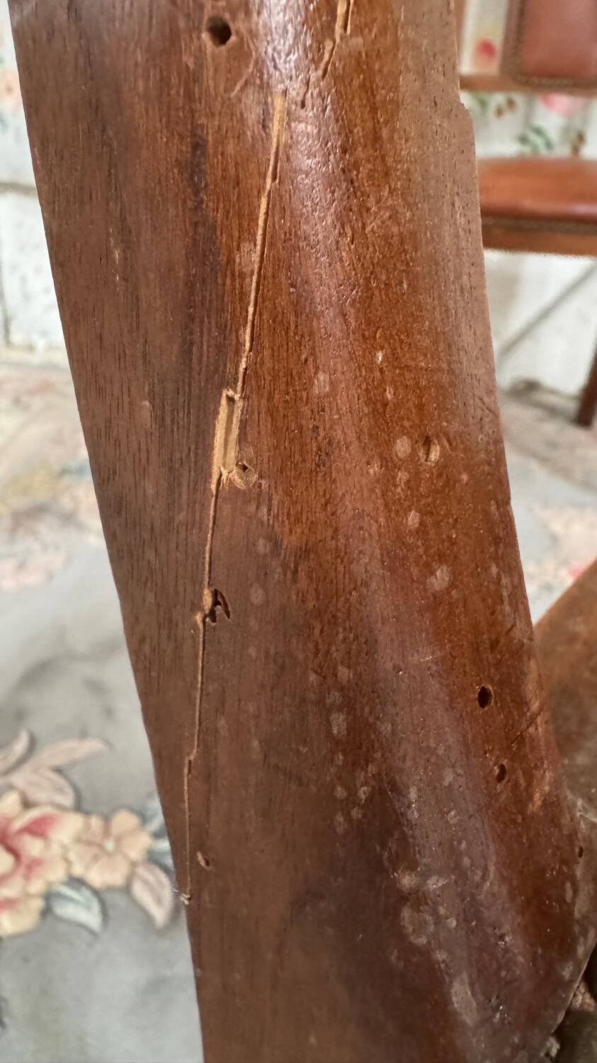 6 Art Deco walnut and leather chairs