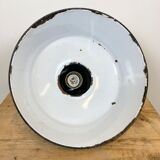 Black enamel industrial factory pendant lamp, 1930s