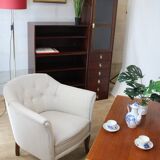 Upholstered armchair white fabric 1970 suede