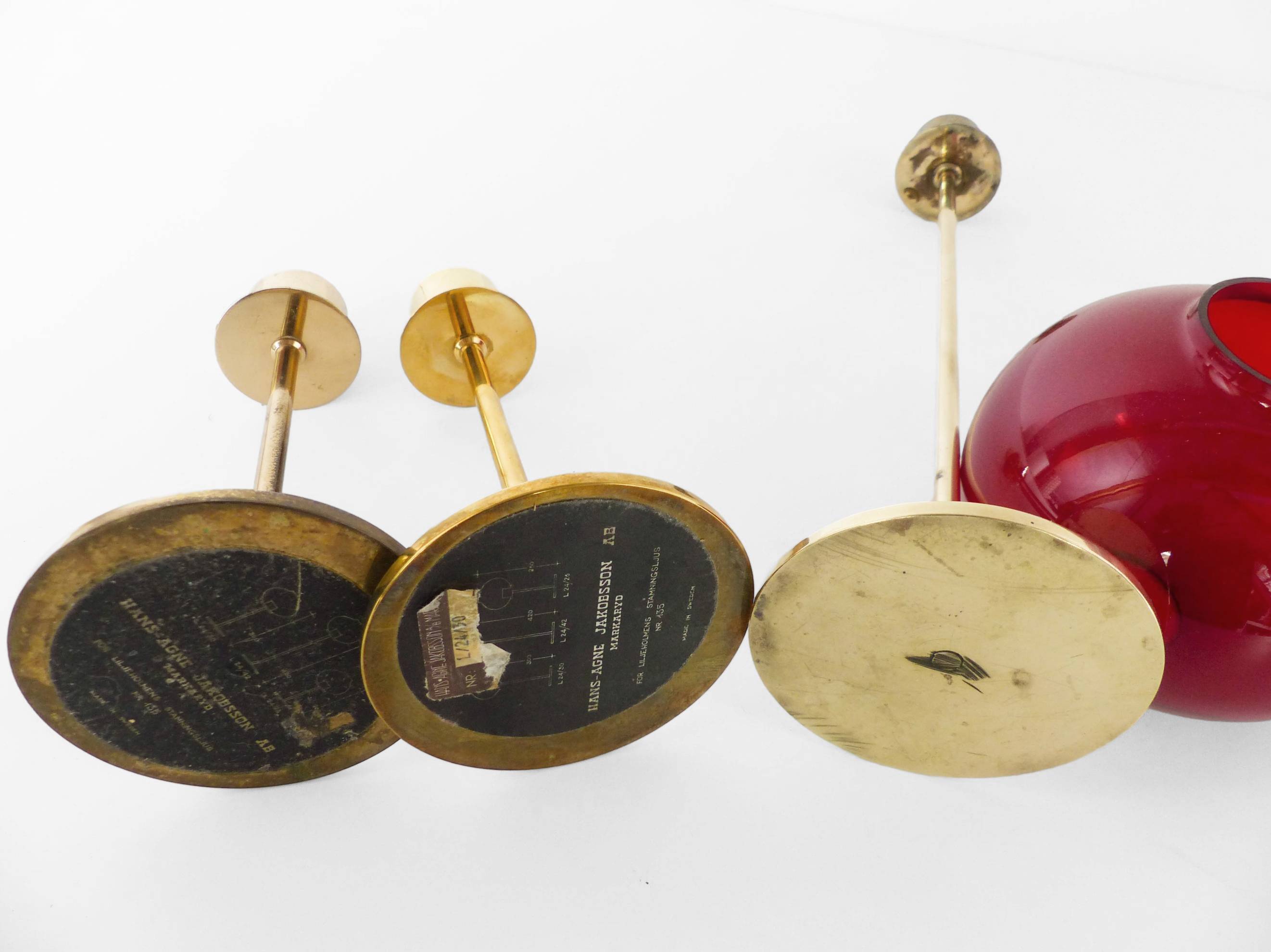 Set of 7 Hans-Agne Jakobsson AB Markaryd NR135 red tealight holders, Sweden, c