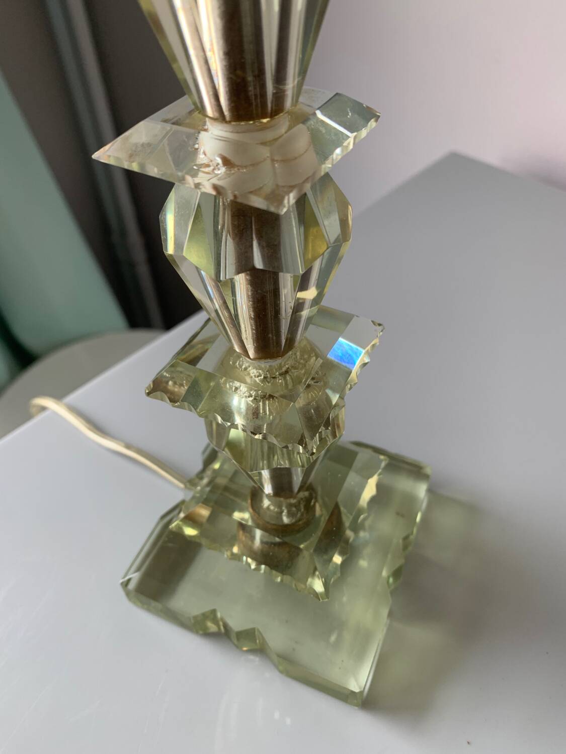 Cut glass lamp and vintage Clichy glass globe