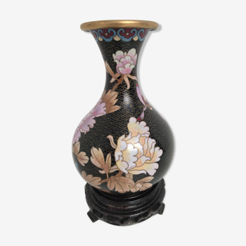 Vintage chinese vase black cloisonné