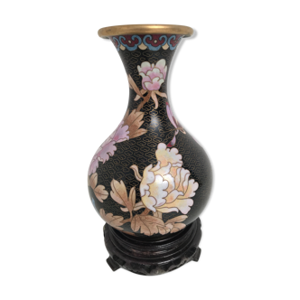 Vase chinois noir cloisonné vintage