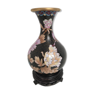 Vintage chinese vase black cloisonné