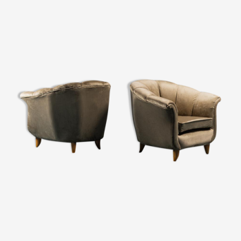 Pair of vintage 50s beige armchairs
