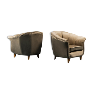 Pair of vintage 50s beige armchairs