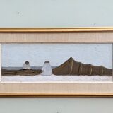 Mid-Century Modern "By the Shore" Swedish Seascape Oil Painting, Framed
