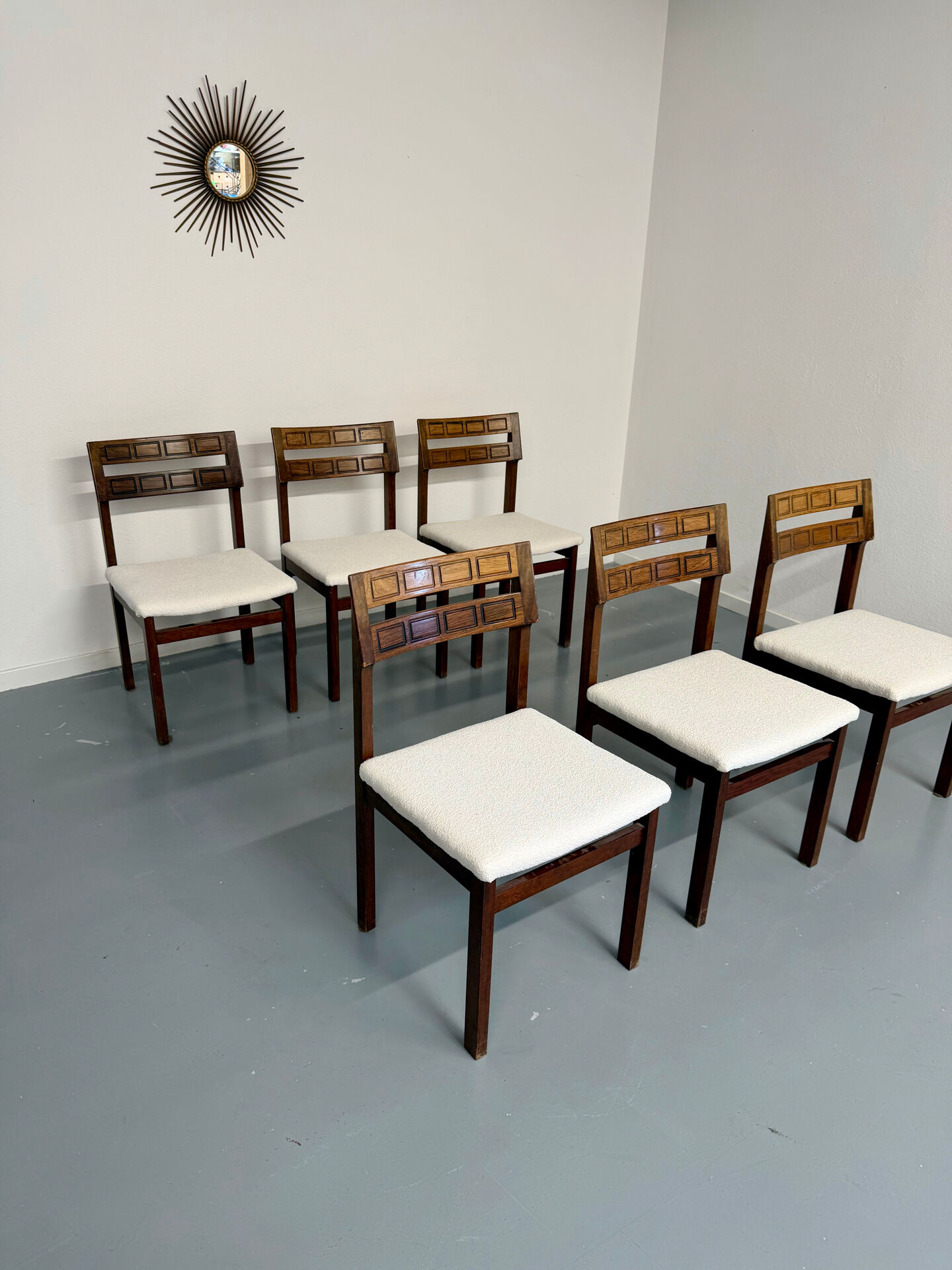Lot de 6 chaises palissandre forme géométriques design italien 1960