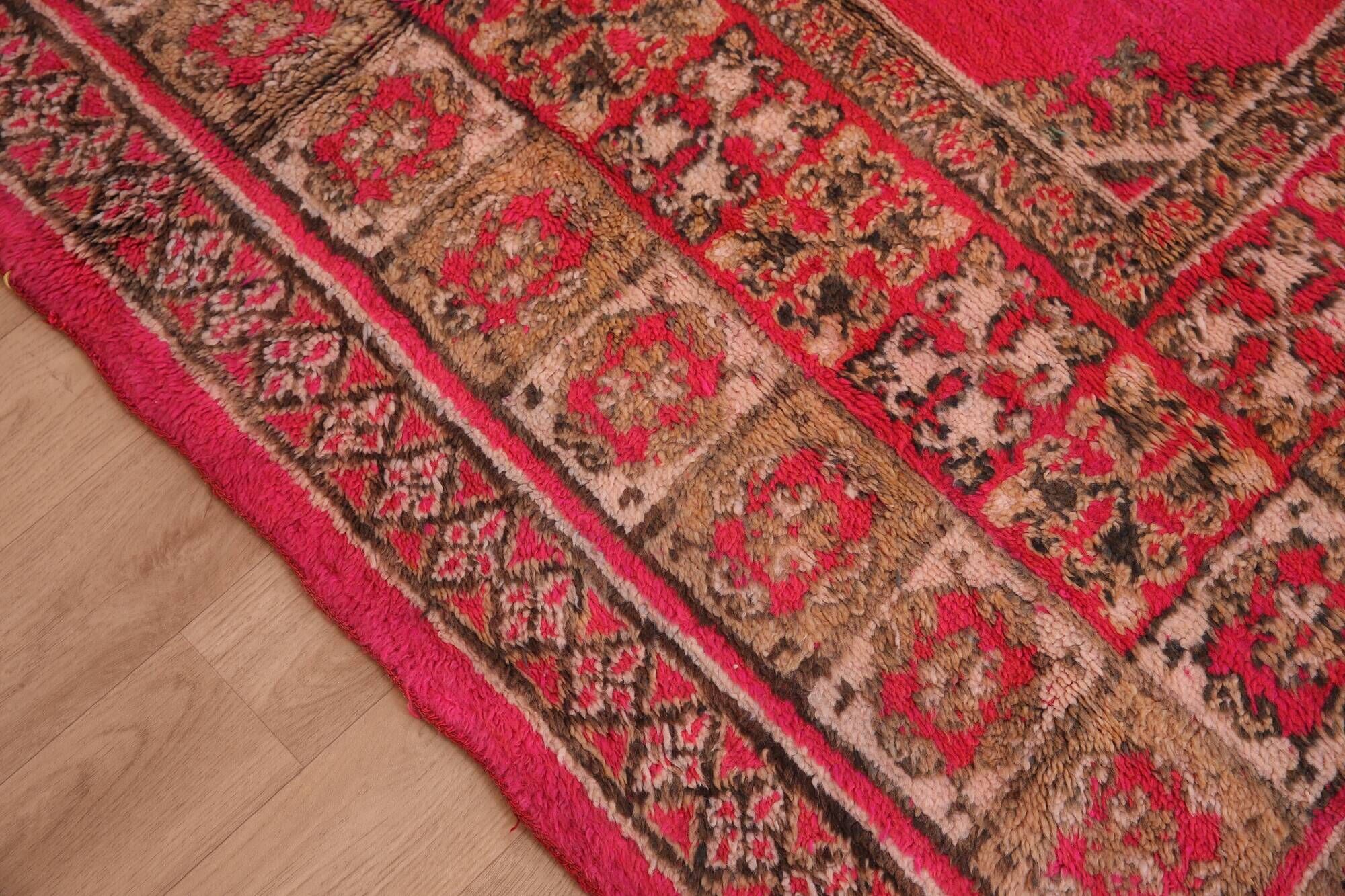 Pink Vintage Moroccan Rug 208 x 384 cm, Berber Wool Rug Handmade, Boho Rug