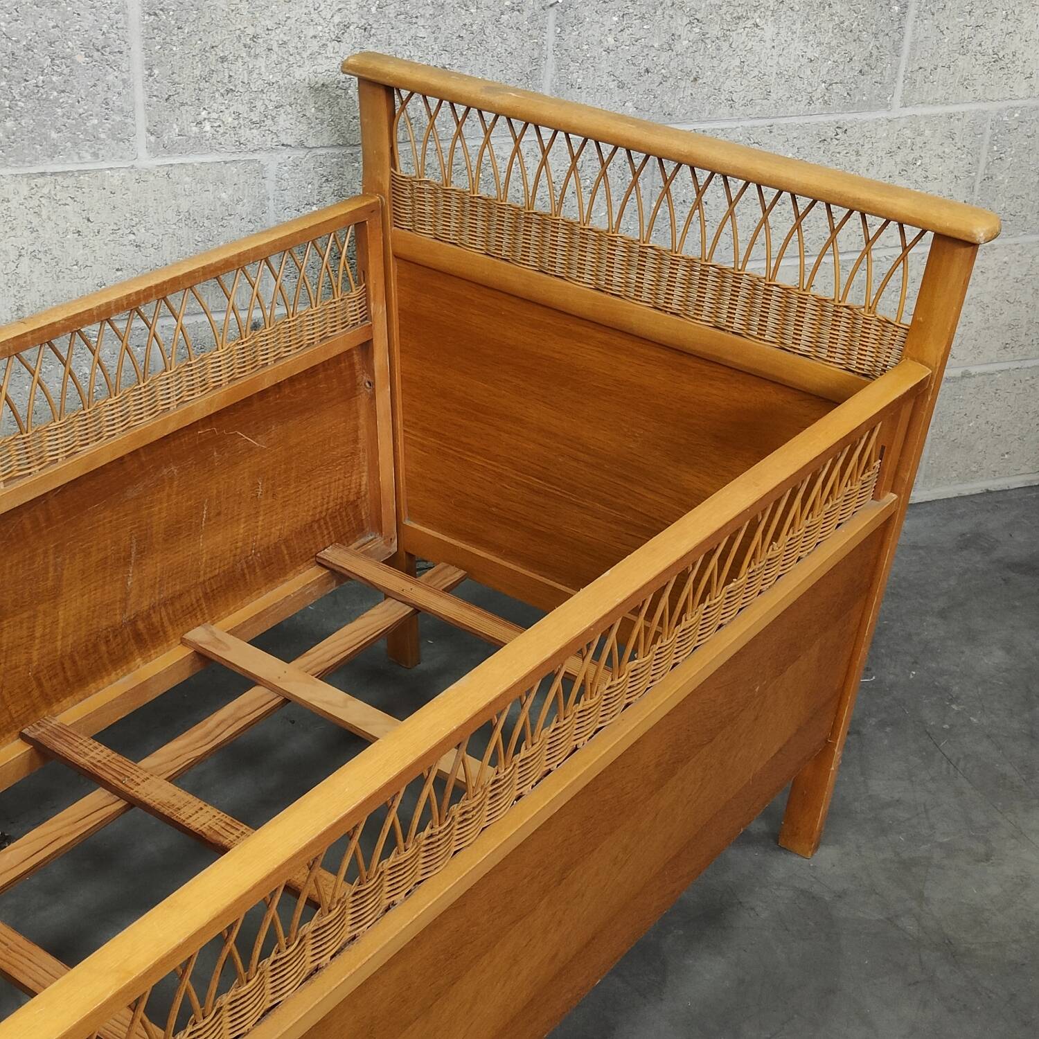 70s rattan and wood children's bed