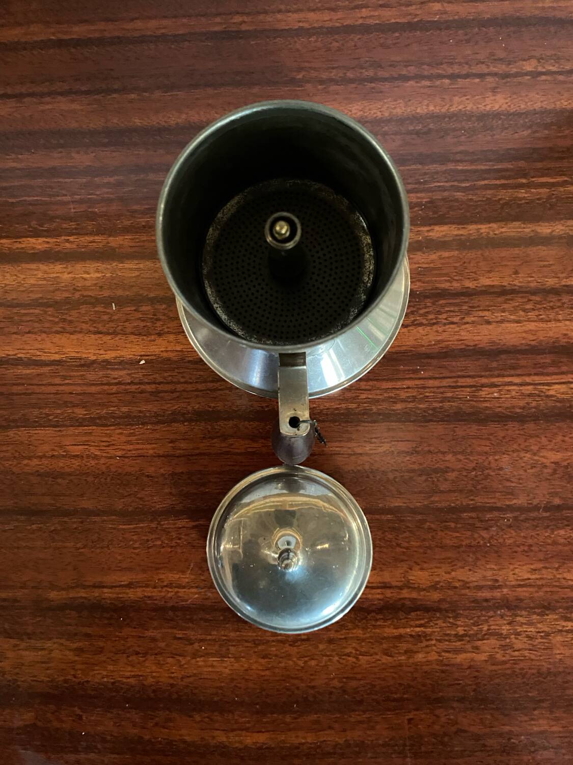 Antique TASSUNIC Teapot Silver Metal + Wooden Handle United France Vintage