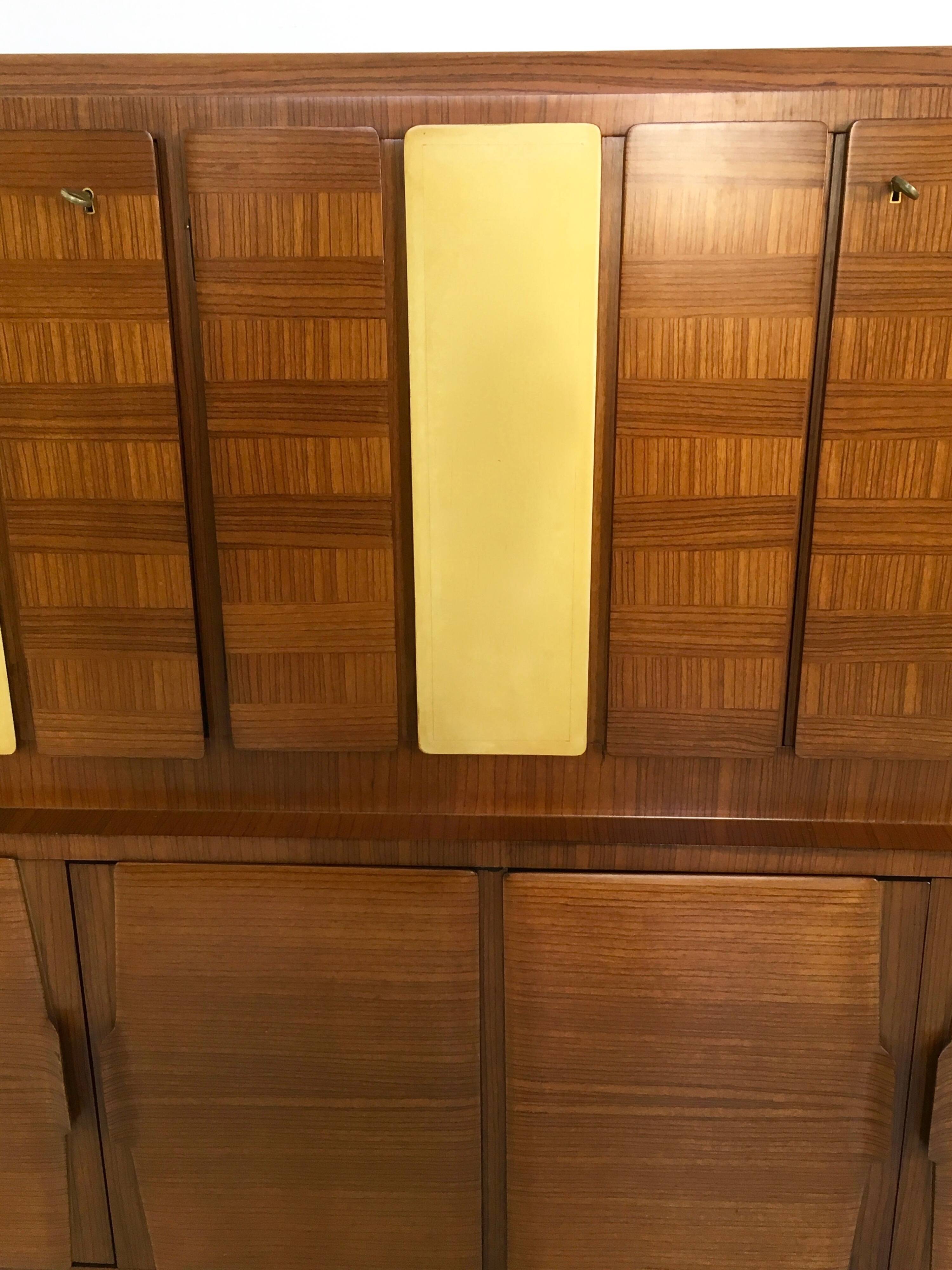 Monumental Wooden Cabinet with Parchment Panels by Gio Ponti, Italy