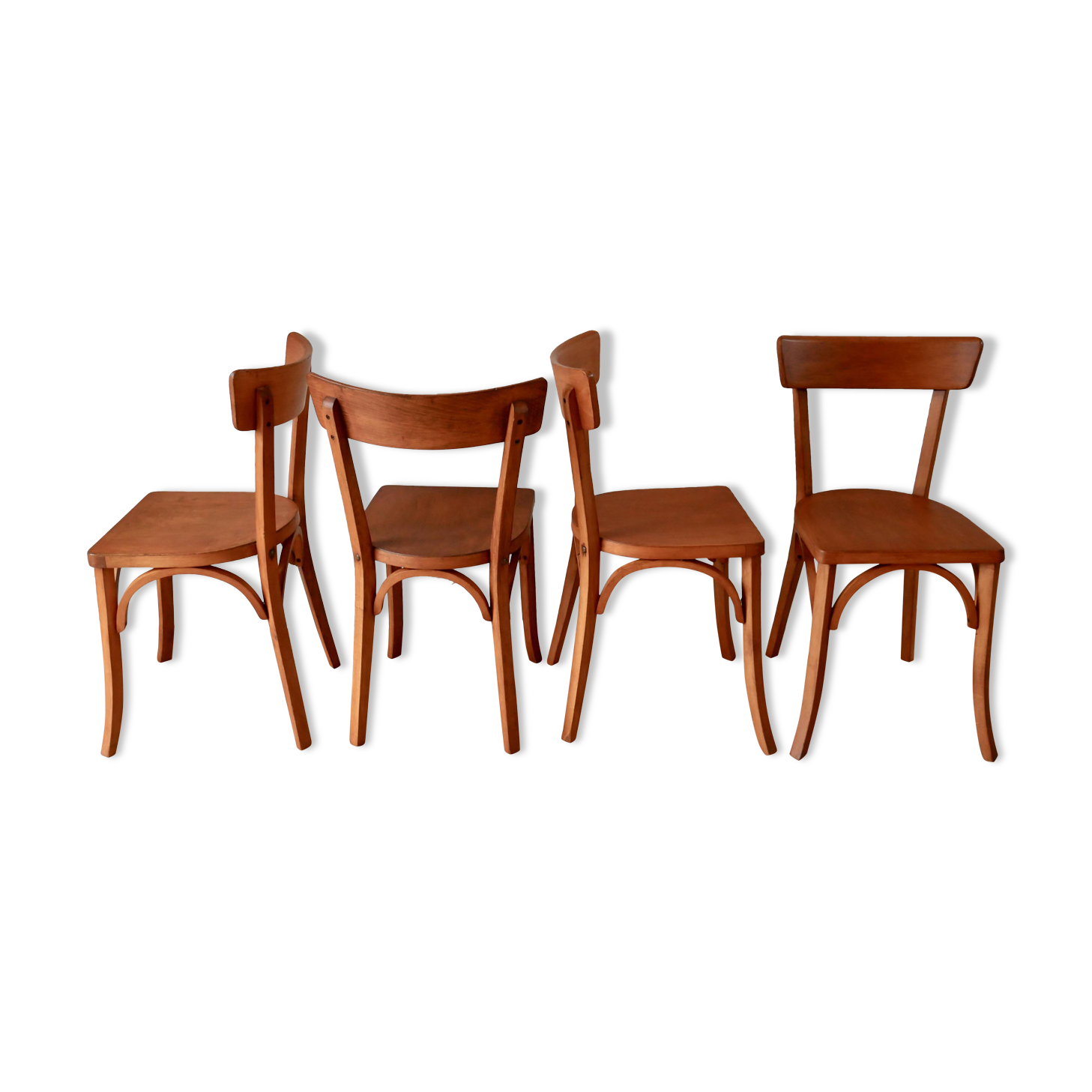Ensemble de 4 chaises bistrot en bois de hêtre années 50