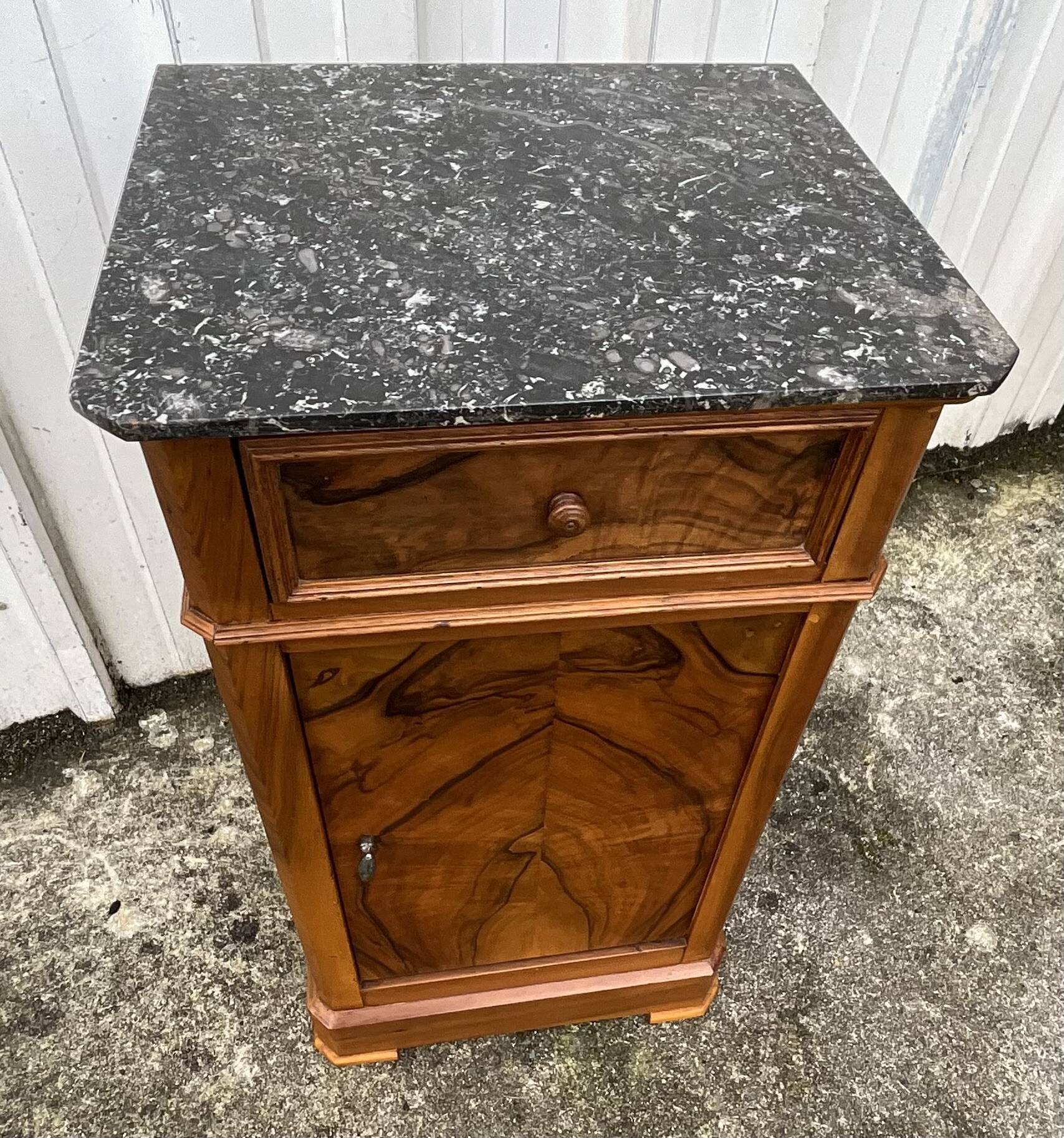 Louis Philippe style bedside table in burr walnut, late 19th century