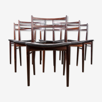 Suite of 6 dining chairs in Rio Rosewood and Leather by Henry Rosengren-Hansen for Brande Mob