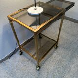 Brass rolling trolley with smoked glass from the 70s