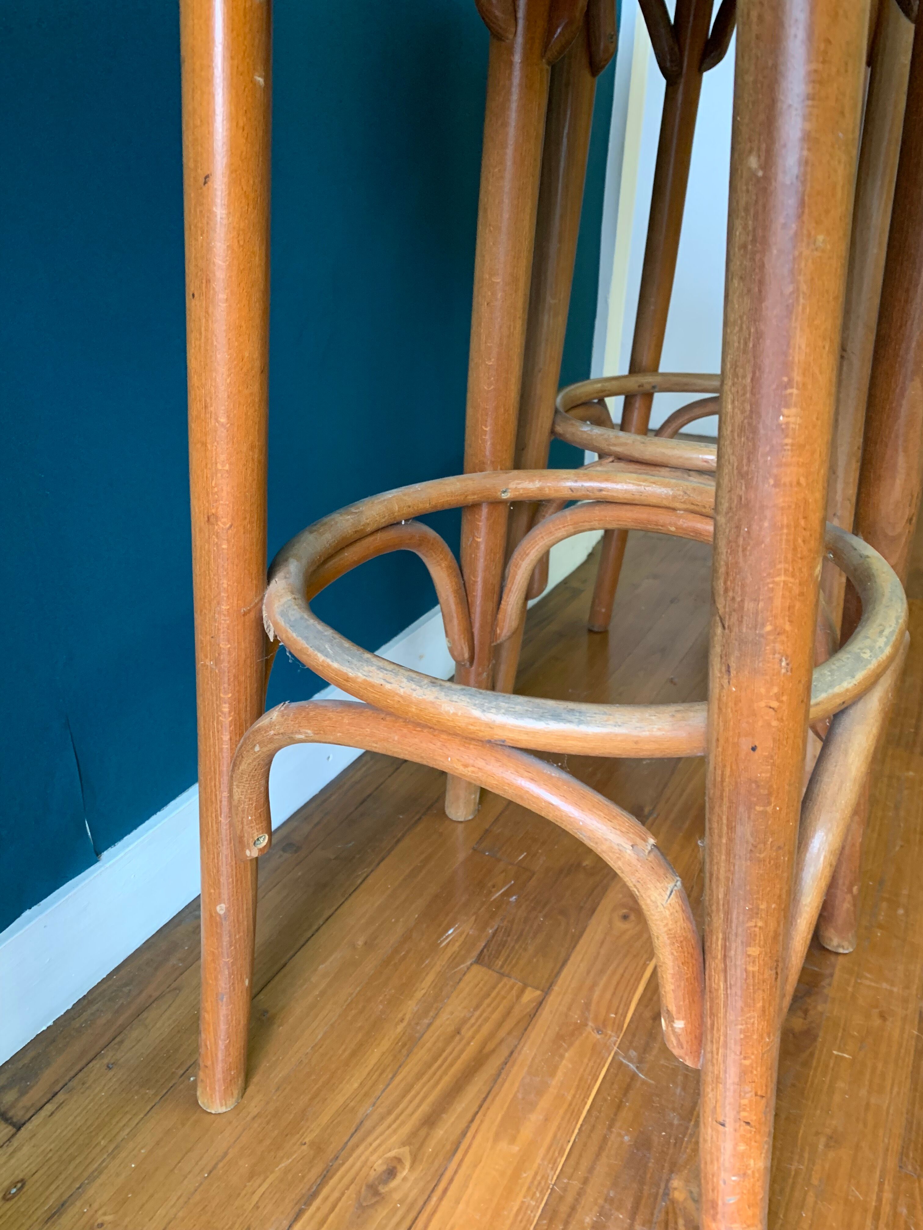 Pair of curved wooden bar stools