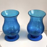 Pair of candle holders from the Biot glassworks, height 22 cm, diameter 15 cm.