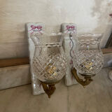 Pair of cut glass and Limoges porcelain wall sconces