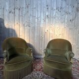 Pair of Napoleon III style crapaud armchairs in two-tone velvet.