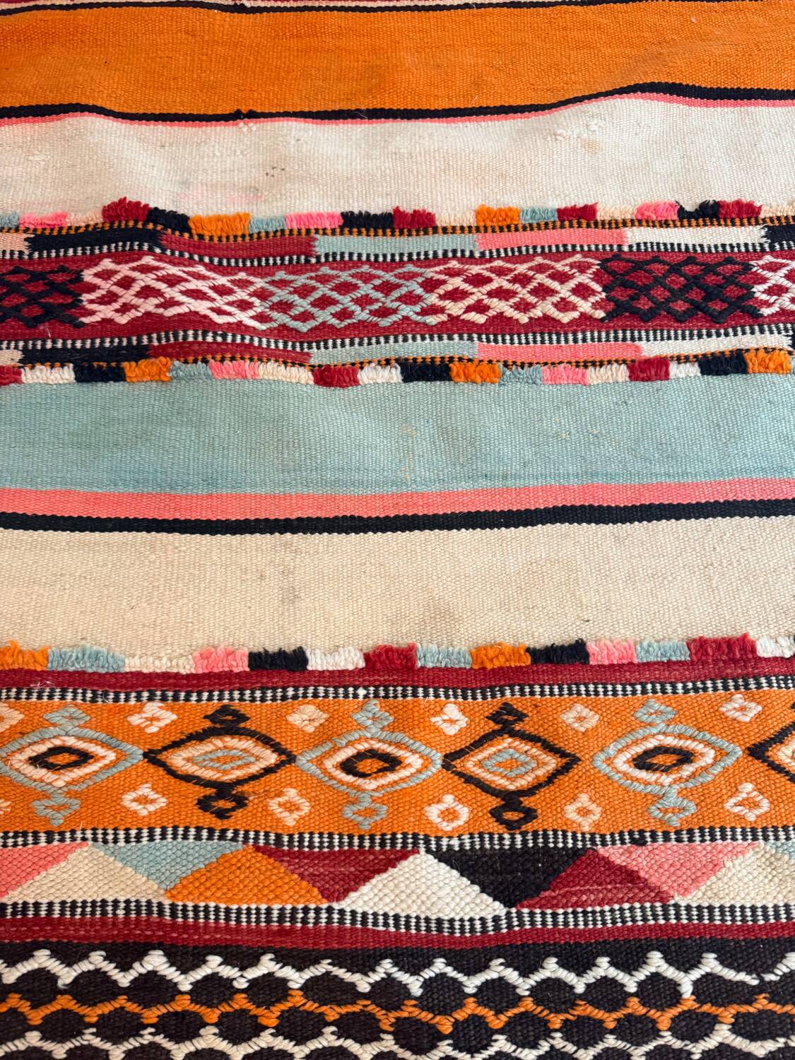 Vintage Berber rug, ancient Hanbel kilim.