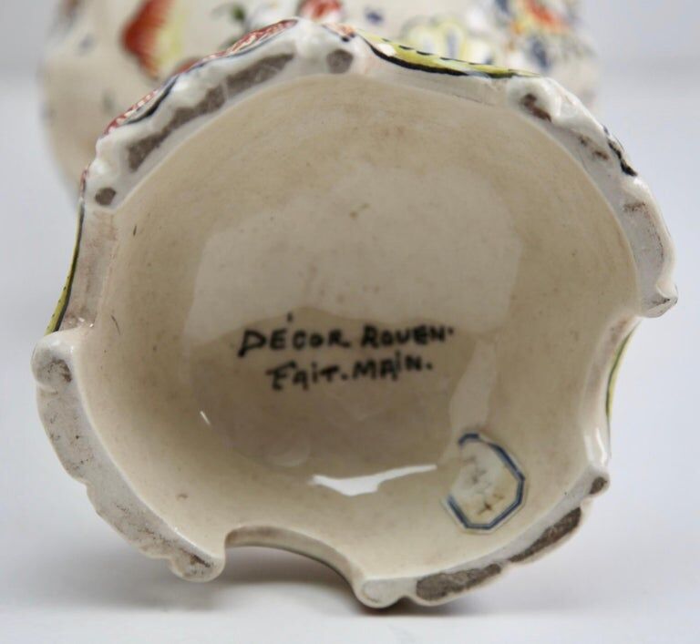 Hand-painted earthenware vase from Rouen, France twentieth century