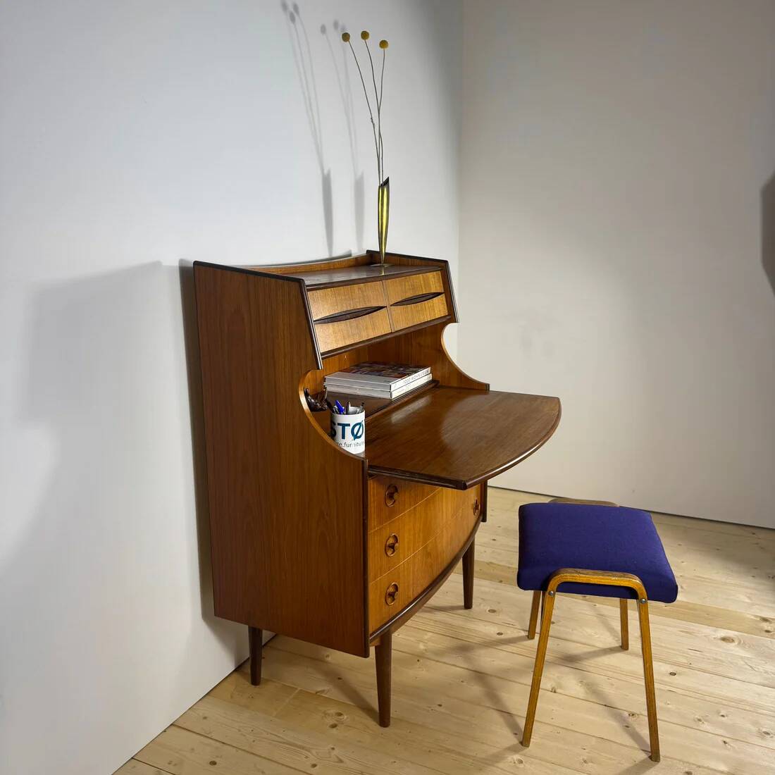 Danish teak cabinet with drawers and pull-out secretary desk – 1960