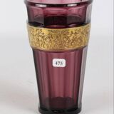 Moser sectional vase with cut sides-purple crystal decor with antique gold highlight
