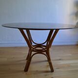 Table ronde rotin et verre