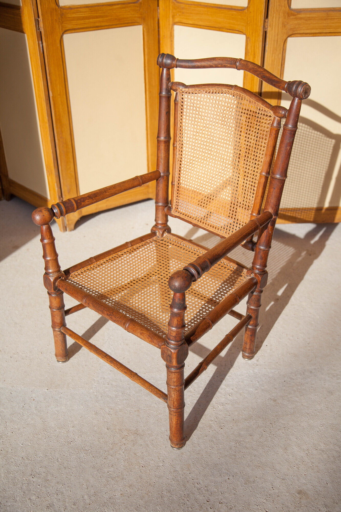 Canned armchair wood imitation bamboo, colonial armchair, interior decoration