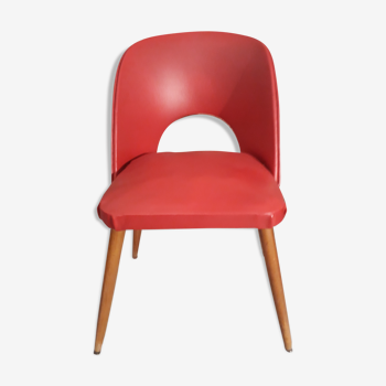 Chaise tonneau vintage skai rouge