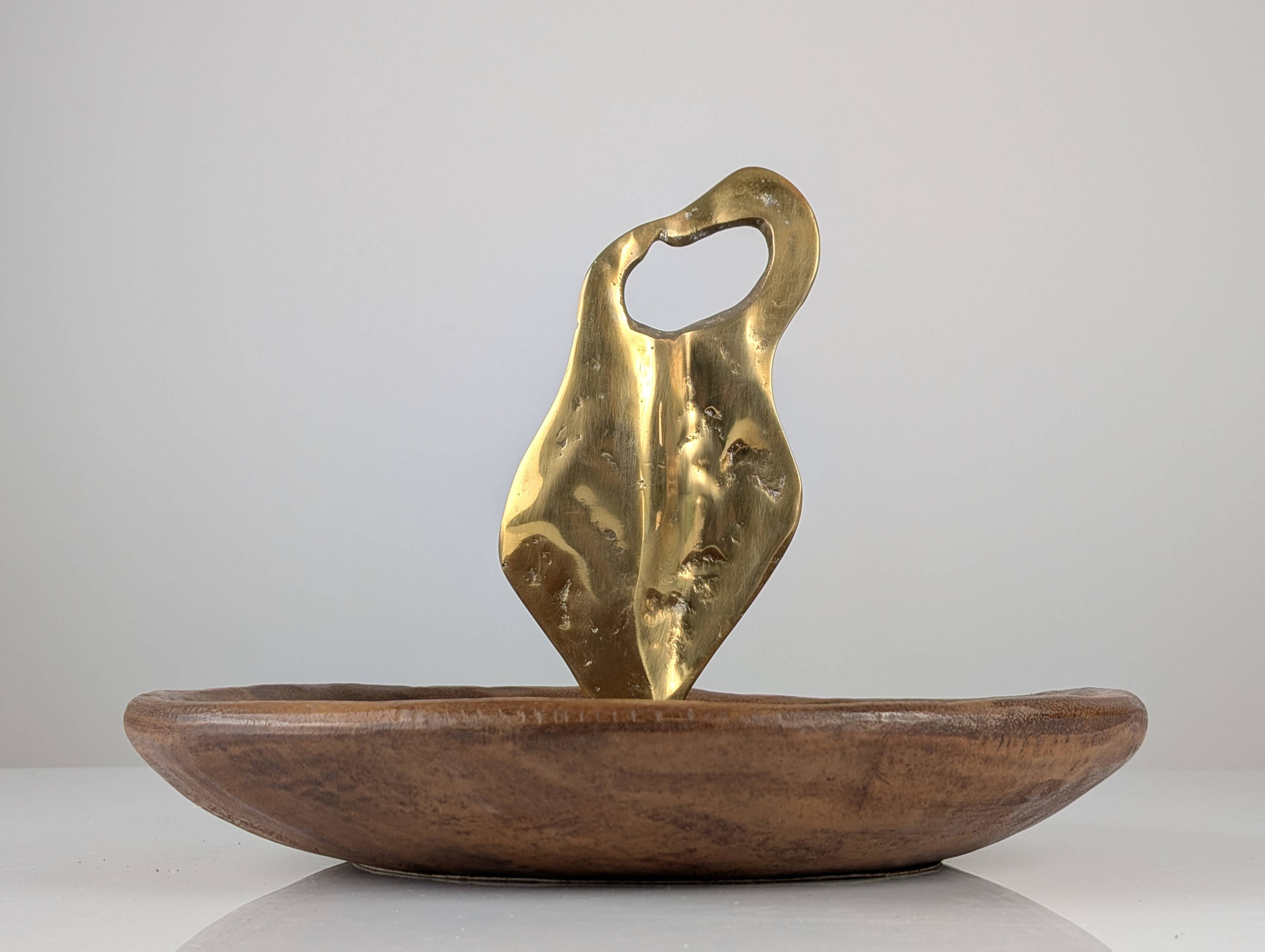 David Marshall Bronze and Wood Fruit Bowl Sculpture Organic Brutalist 1980s
