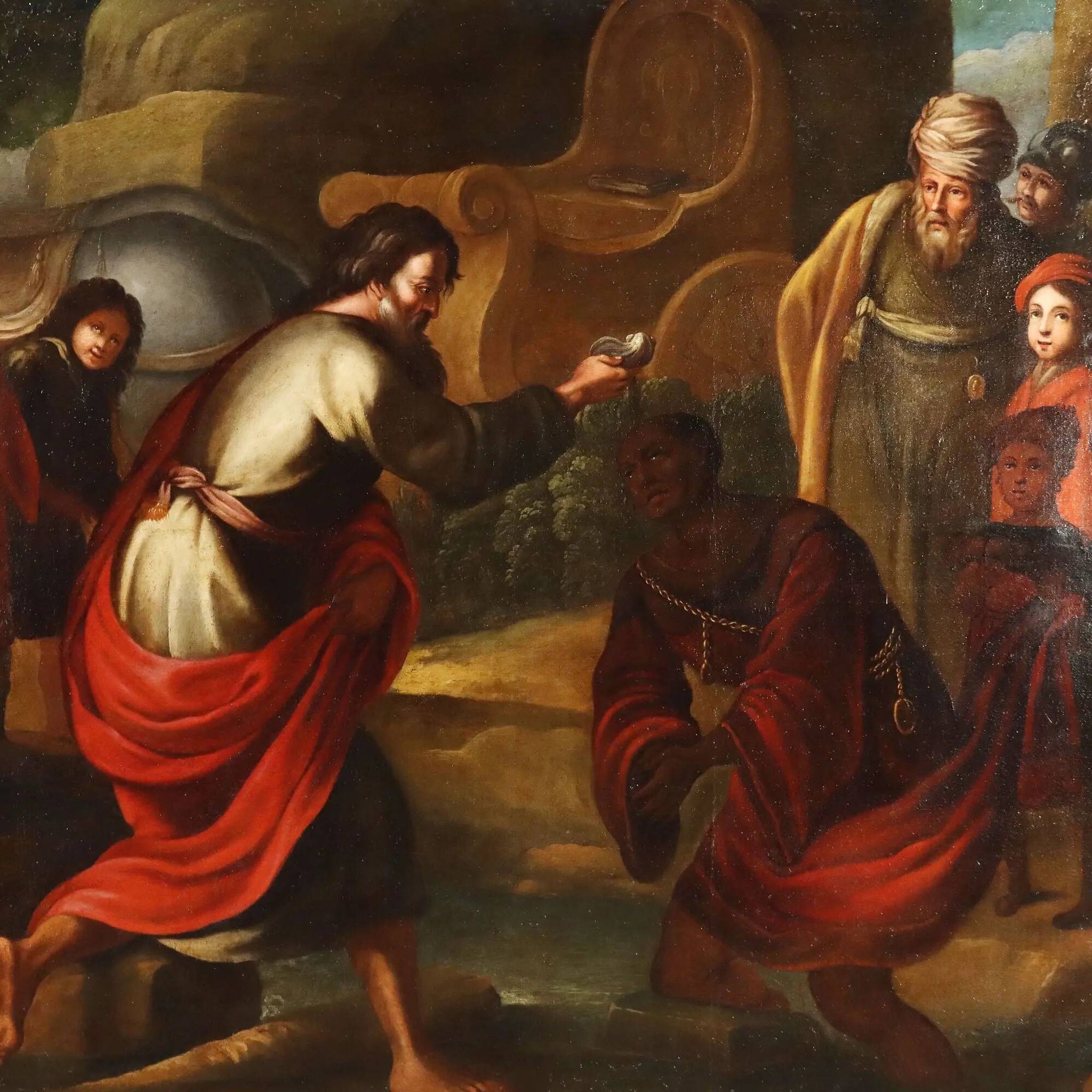 Ancient painting "The Baptism of the Eunuch" oil on canvas 17th century