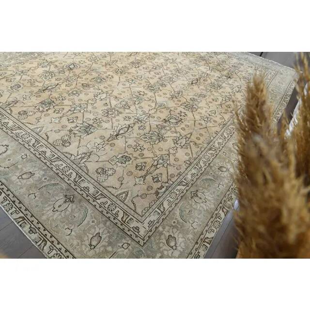1970s Vintage Persian Handmade Wool Cotton Brown Area Rug 291x370