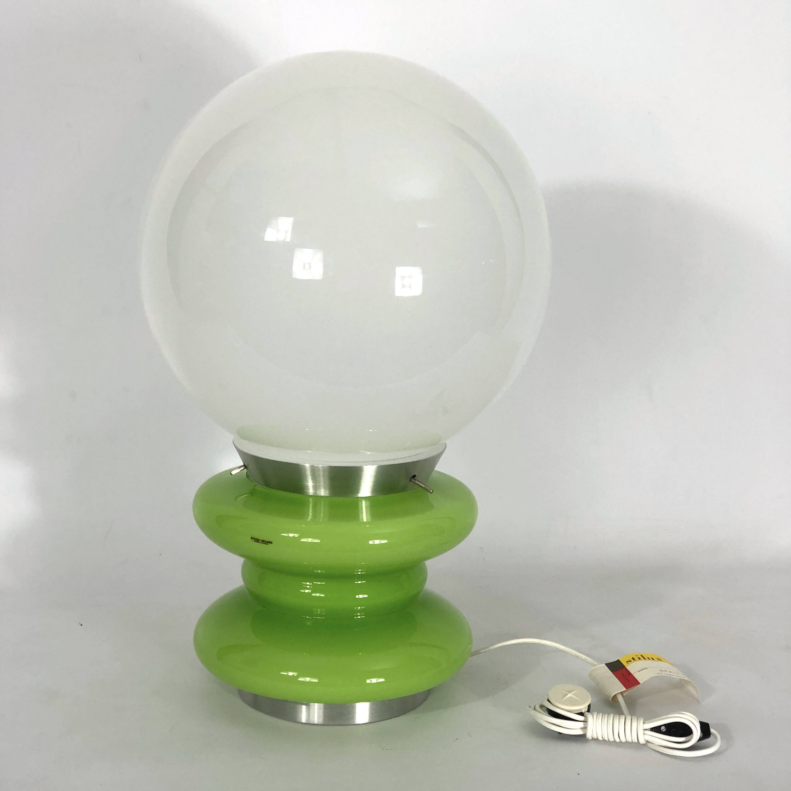 Stilux Milano, large green murano glass table lamp from 60s