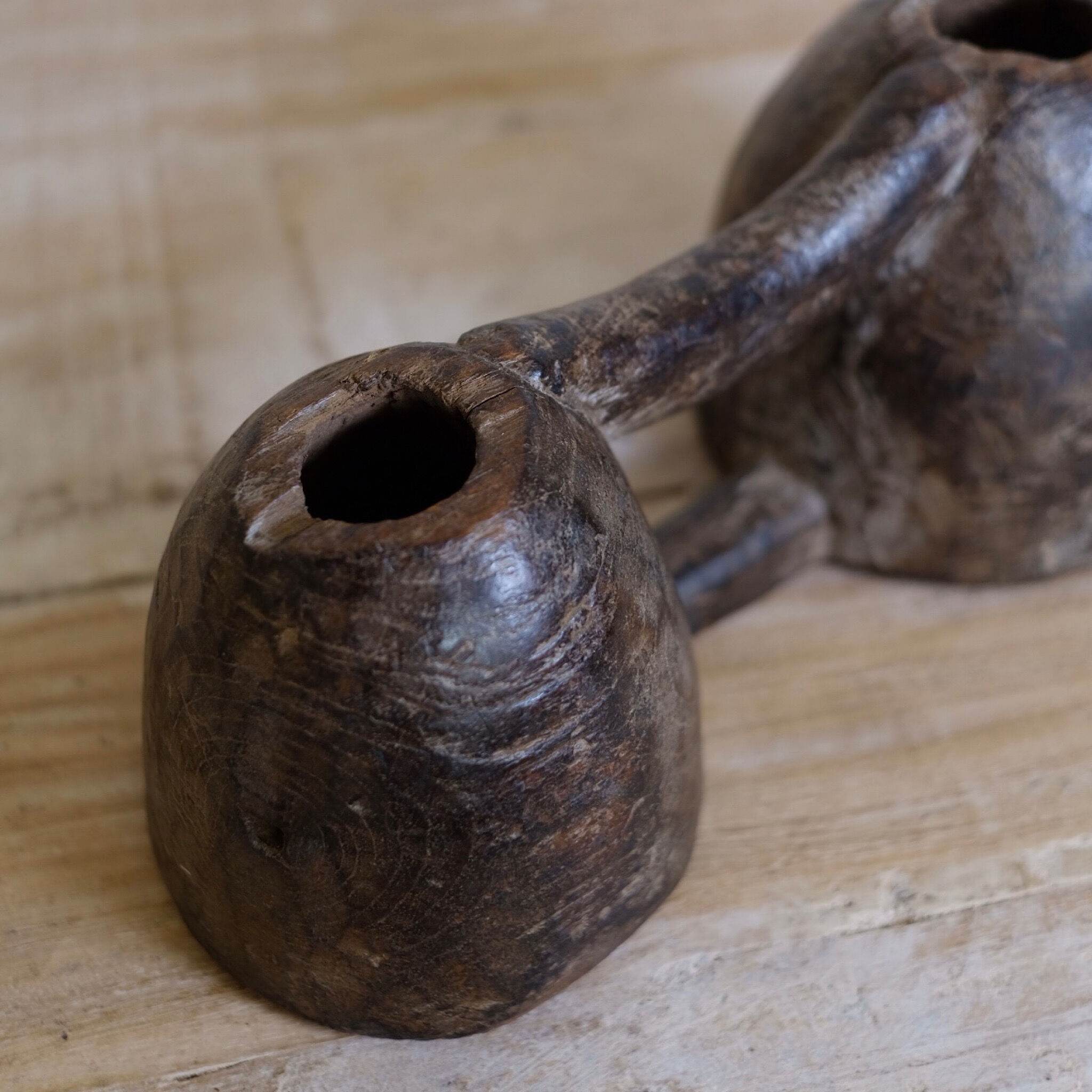 Double inkwell in old wood