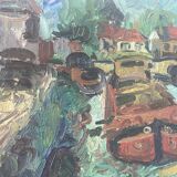 Barges in a signed canal