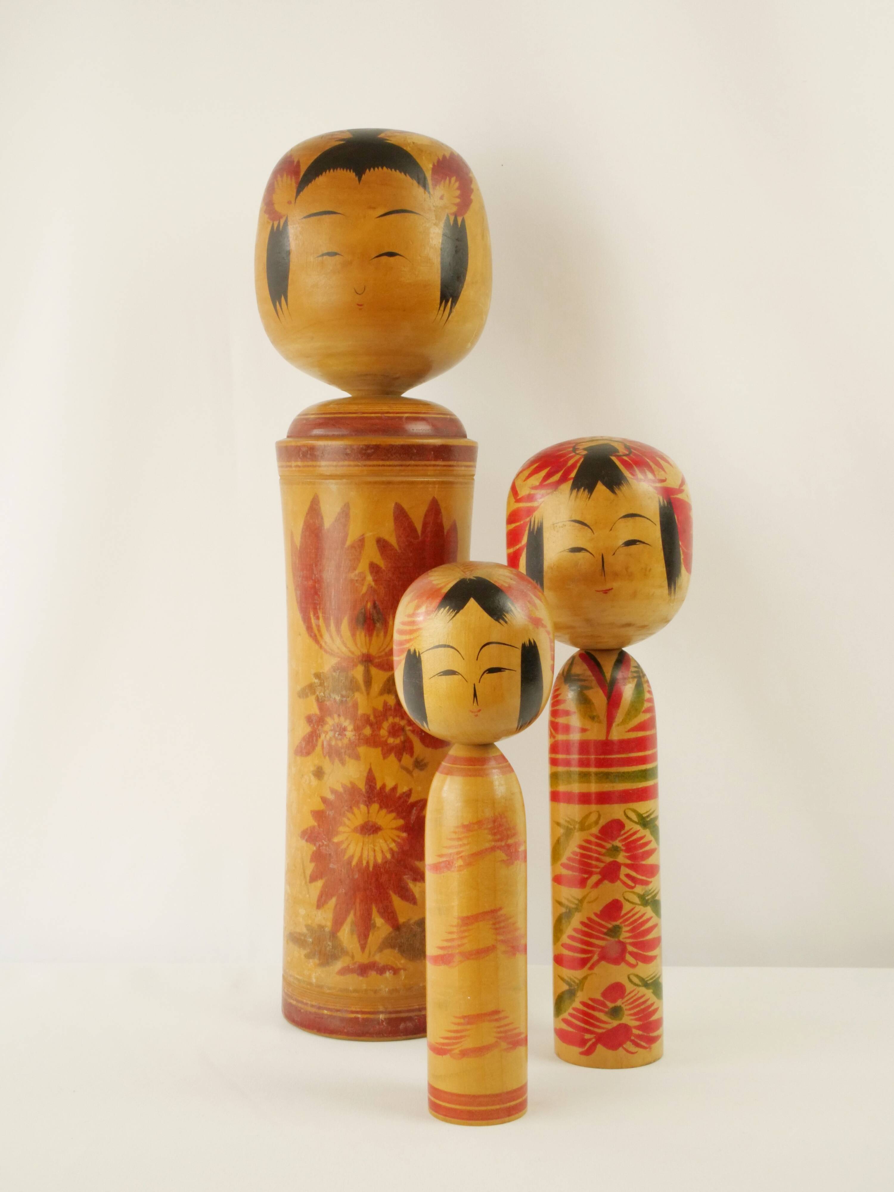 Set of 3 large japanese kokeshi
