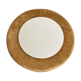 Vintage wall mirror round shape brown velvet frame 30cm