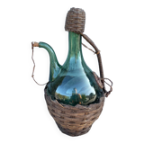 Vintage Green Italian Hand Blown Glass Wine Decanter with Ice Chamber