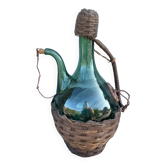 Vintage Green Italian Hand Blown Glass Wine Decanter with Ice Chamber