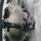 Pair of black wrought iron sconces - neo-Gothic style - from the 1950s