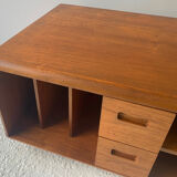 1970’s mid century modern large solid teak coffee table, media stand on castors