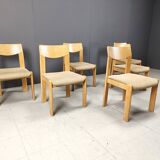 Lot de 6 chaises de salle à manger brutalistes en chêne - années 1970