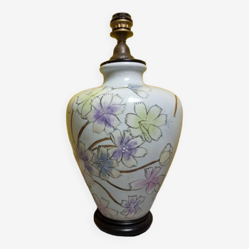 Large Porcelain Vase Table Lamp With Flowers, 1980s