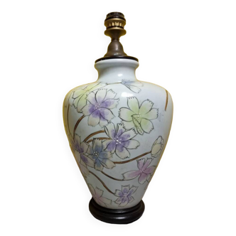 Large Porcelain Vase Table Lamp With Flowers, 1980s