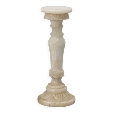 Colonne en albâtre tourné italien avec chapiteau en feuilles sculptées