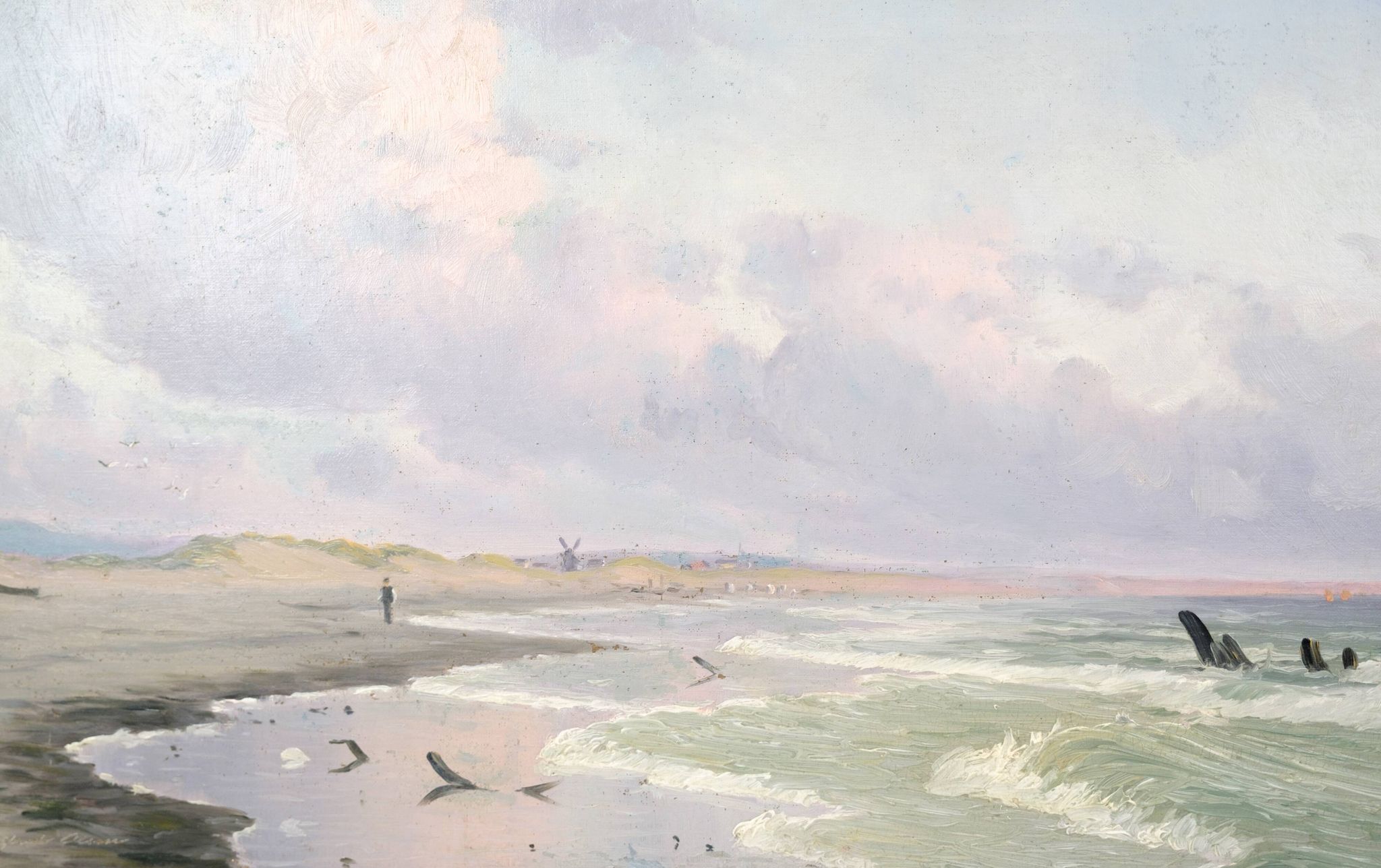 Oil painting on canvas - Coastal landscape - Alfred Theodor Olsen - Circa 1900