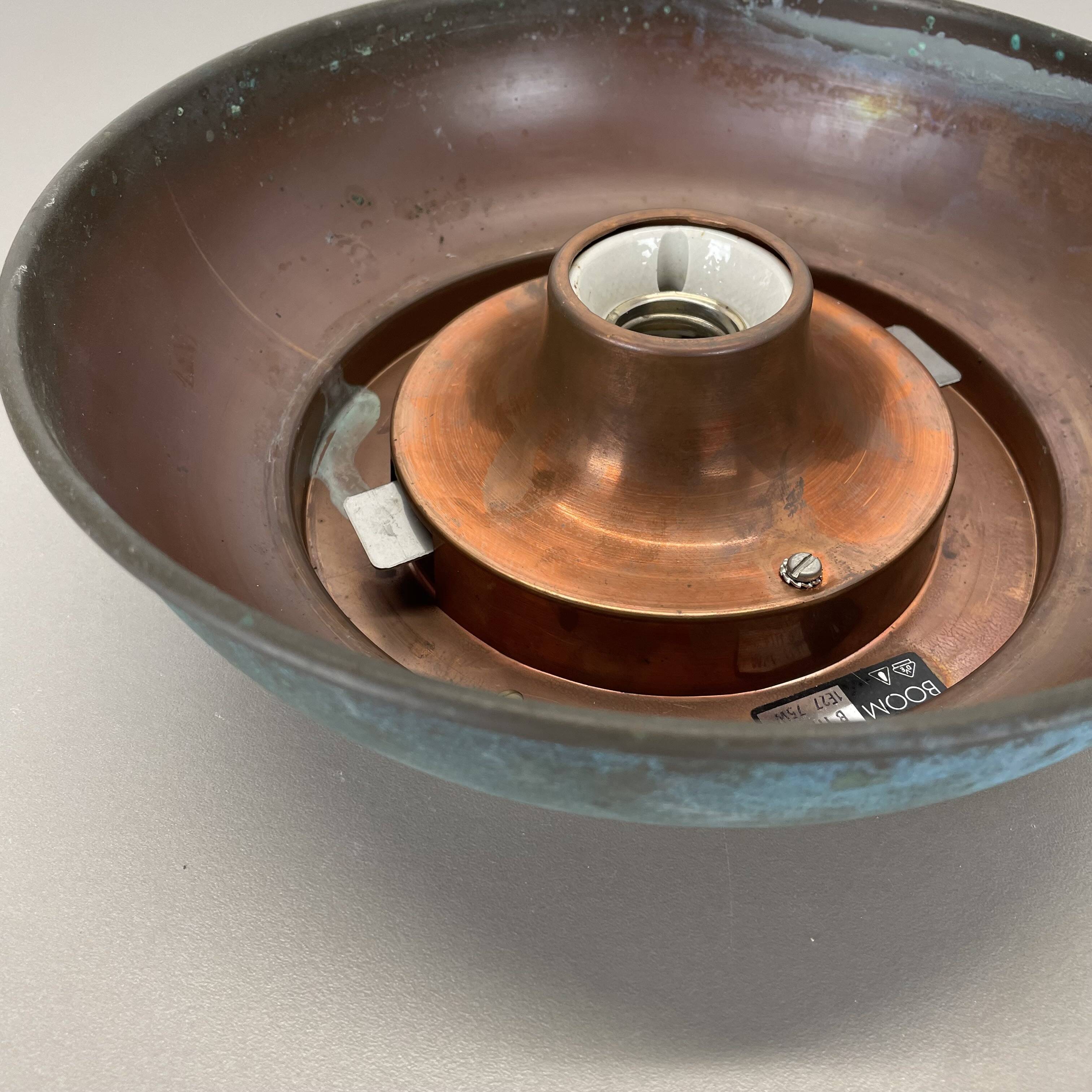 Unique brutalist boom copper and glass wall light by bega lights, germany, 1980s